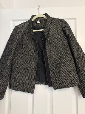 J. Crew Black & White Tweed Collarless Blazer